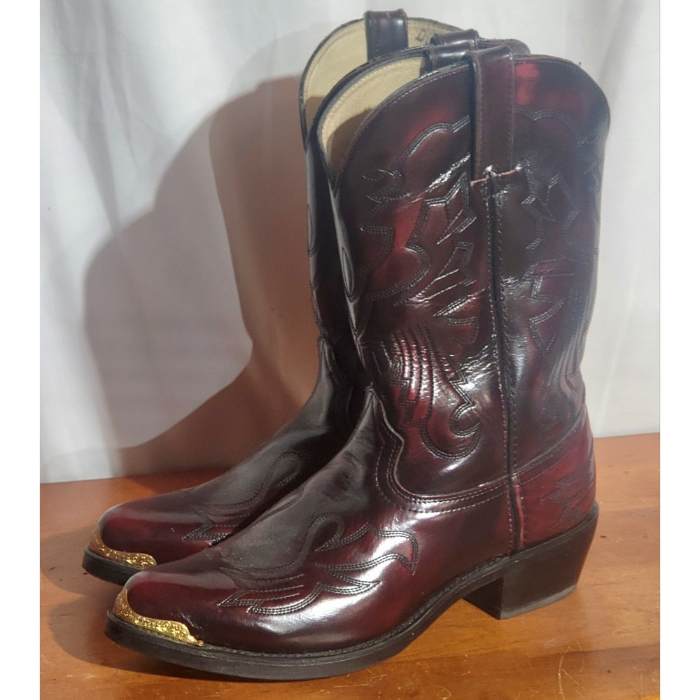 Mens Durango TR755 Cowboy Boots 10 D Black Cherry Leather Western Metal Toe EUC